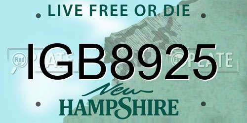 IGB8925 New Hampshire License Plate