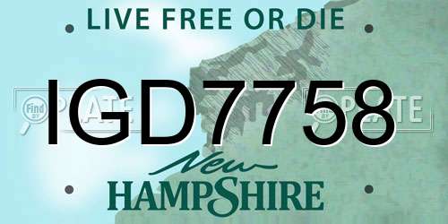 IGD7758 New Hampshire License Plate