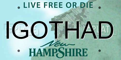 IGOTHAD New Hampshire License Plate