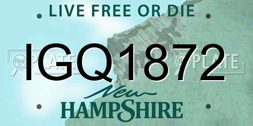 IGQ1872 New Hampshire License Plate