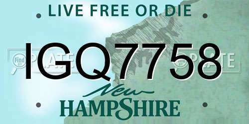 IGQ7758 New Hampshire License Plate