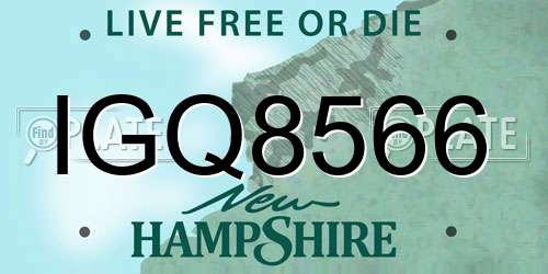 IGQ8566 New Hampshire License Plate