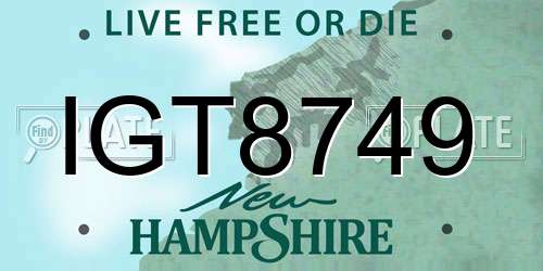 IGT8749 New Hampshire License Plate