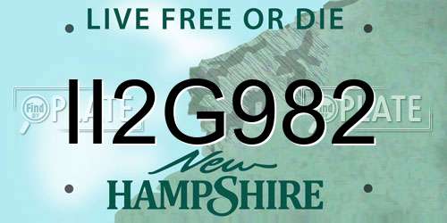 II2G982 New Hampshire License Plate