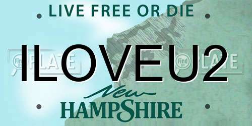 ILOVEU2 New Hampshire License Plate