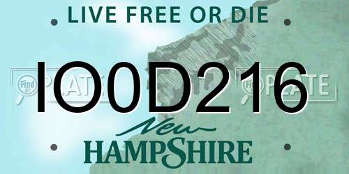 IO0D216 New Hampshire License Plate