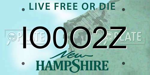 IO0O2Z New Hampshire License Plate