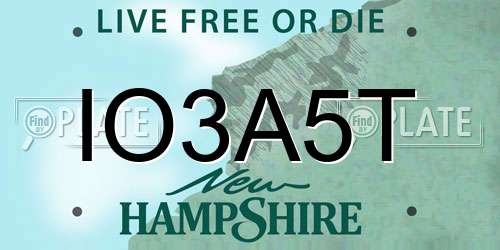 IO3A5T New Hampshire License Plate