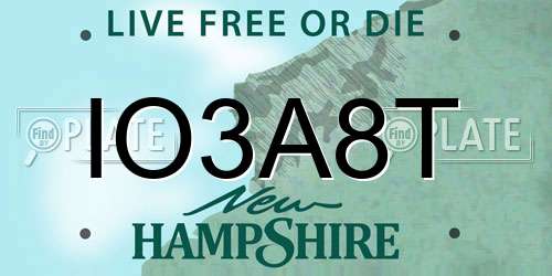 IO3A8T New Hampshire License Plate