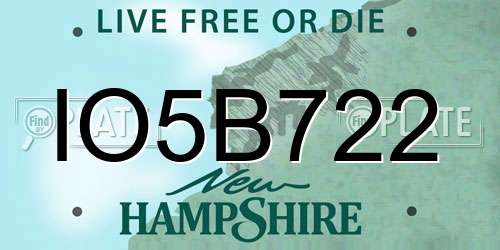 IO5B722 New Hampshire License Plate