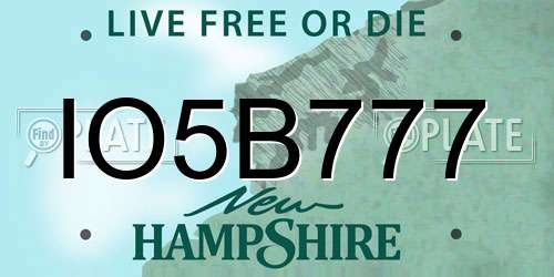 IO5B777 New Hampshire License Plate
