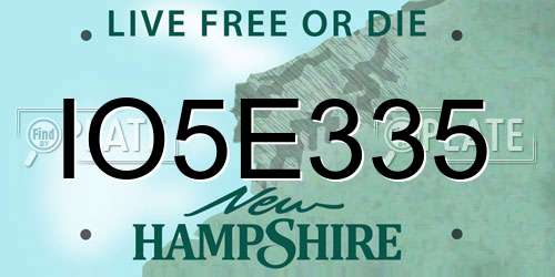 IO5E335 New Hampshire License Plate