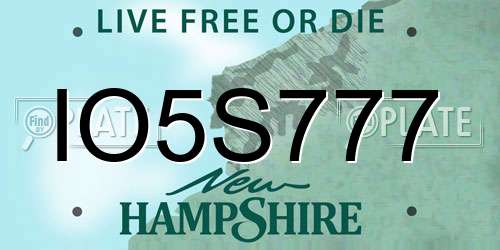 IO5S777 New Hampshire License Plate