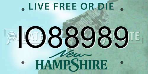 IO88989 New Hampshire License Plate