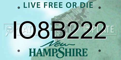 IO8B222 New Hampshire License Plate