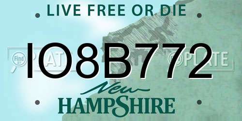 IO8B772 New Hampshire License Plate