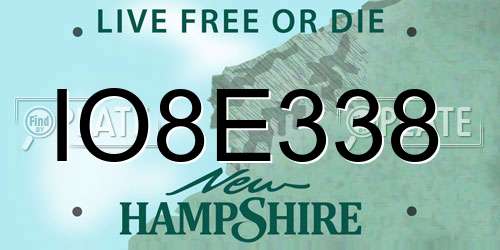 IO8E338 New Hampshire License Plate