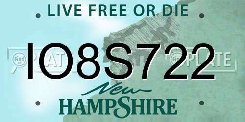 IO8S722 New Hampshire License Plate