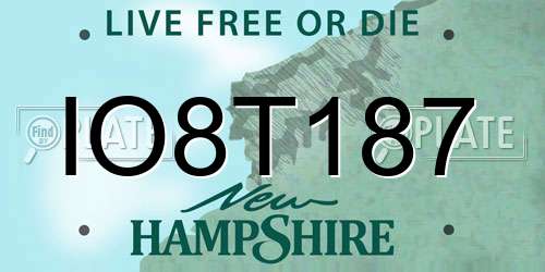 IO8T187 New Hampshire License Plate
