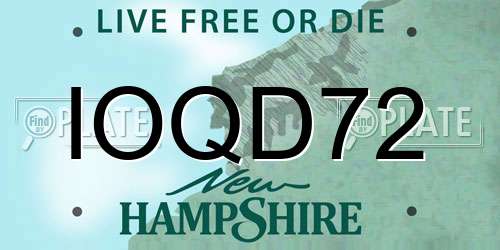 IOQD72 New Hampshire License Plate