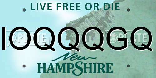 IOQQQGQ New Hampshire License Plate