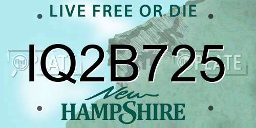 IQ2B725 New Hampshire License Plate