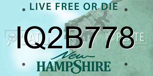 IQ2B778 New Hampshire License Plate