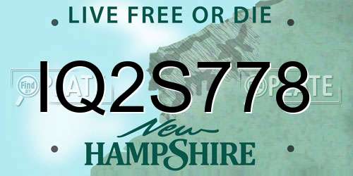 IQ2S778 New Hampshire License Plate