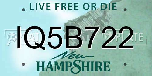 IQ5B722 New Hampshire License Plate