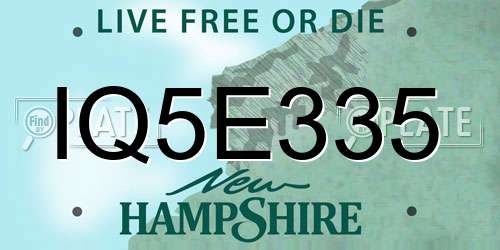 IQ5E335 New Hampshire License Plate