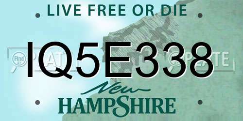 IQ5E338 New Hampshire License Plate