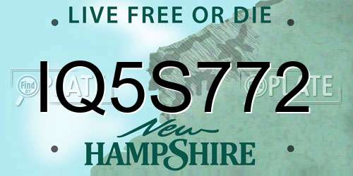 IQ5S772 New Hampshire License Plate