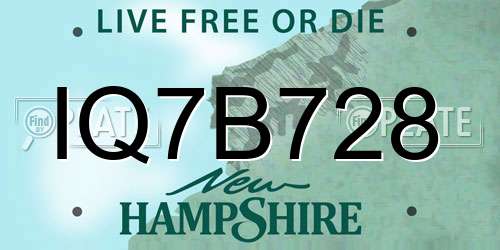 IQ7B728 New Hampshire License Plate