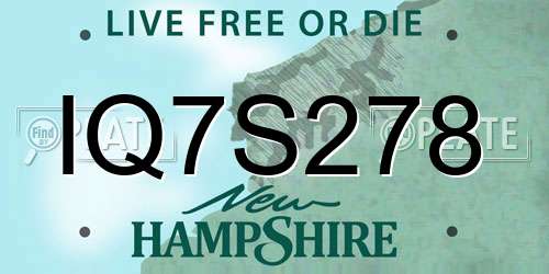 IQ7S278 New Hampshire License Plate