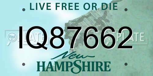 IQ87662 New Hampshire License Plate