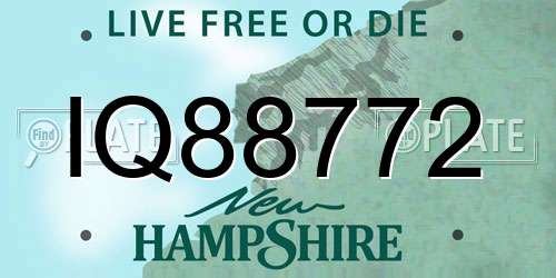 IQ88772 New Hampshire License Plate