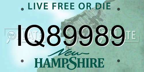 IQ89989 New Hampshire License Plate