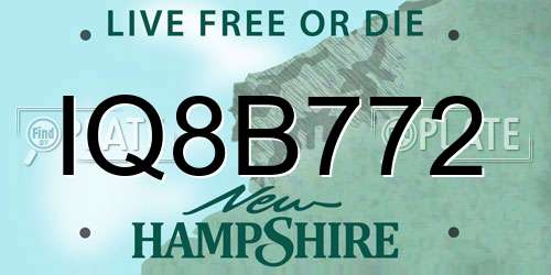 IQ8B772 New Hampshire License Plate
