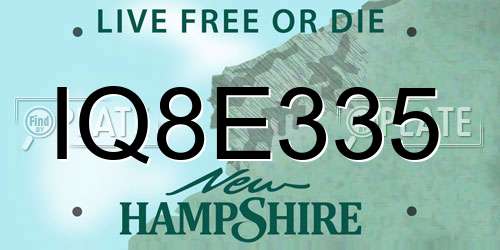 IQ8E335 New Hampshire License Plate
