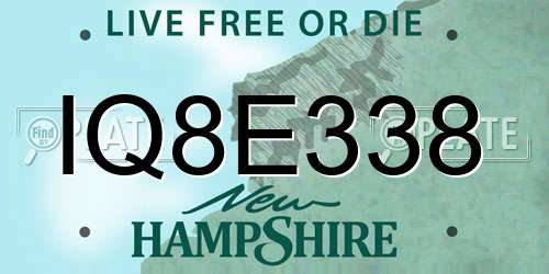 IQ8E338 New Hampshire License Plate