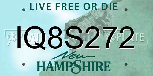 IQ8S272 New Hampshire License Plate