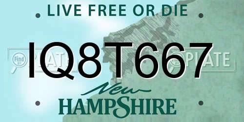 IQ8T667 New Hampshire License Plate