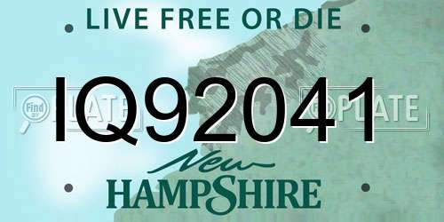 IQ92041 New Hampshire License Plate