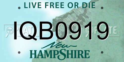 IQB0919 New Hampshire License Plate