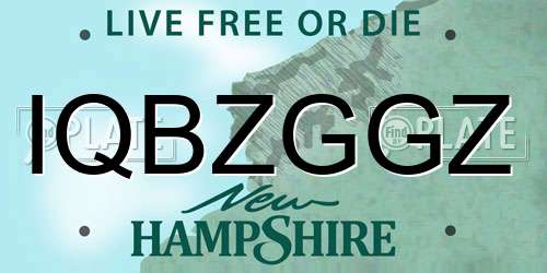 IQBZGGZ New Hampshire License Plate