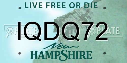 IQDQ72 New Hampshire License Plate