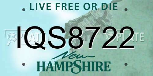 IQS8722 New Hampshire License Plate