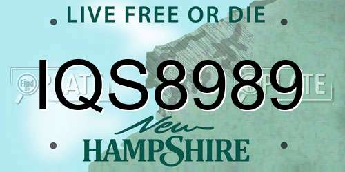 IQS8989 New Hampshire License Plate