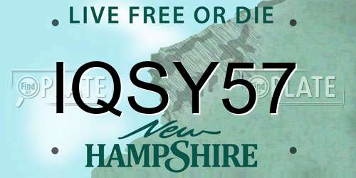 IQSY57 New Hampshire License Plate