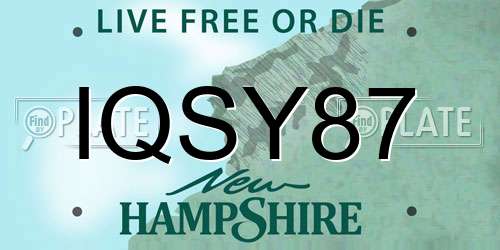 IQSY87 New Hampshire License Plate